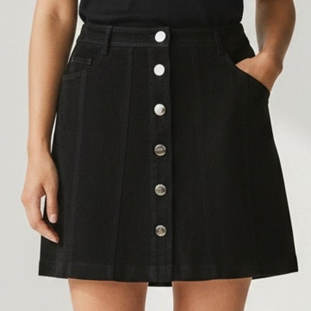 Zara Suede High Waisted Stretch Button Down Front Mini Skirt Pockets Small Black